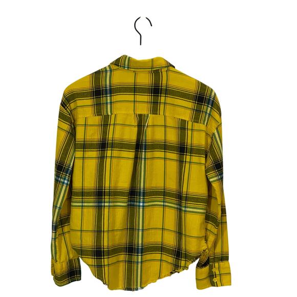 BP Plaid Frayed Hem Flannel Button Up Top - Yellow Multi - Small - Picture 8 of 11